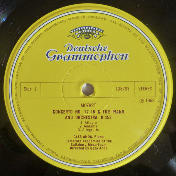 Wolfgang Amadeus Mozart - Géza Anda - Camerata Academica Salzburg : Piano Concertos No. 17, G Major, K. 453. No. 21, C Major, K. 467 (LP, RP)