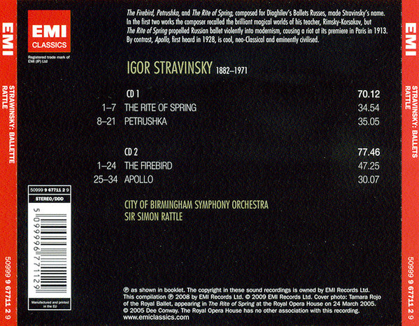 Stravinsky* - Simon Rattle*, City Of Birmingham Symphony Orchestra : The Rite Of Spring · Petrushka · The Firebird · Apollo (2xCD, Comp)