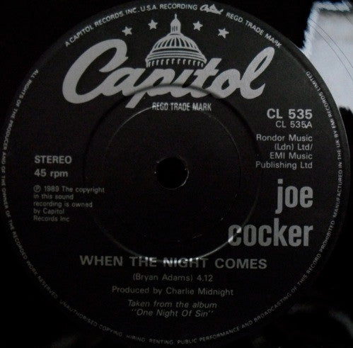 Joe Cocker : When The Night Comes (7", Single)