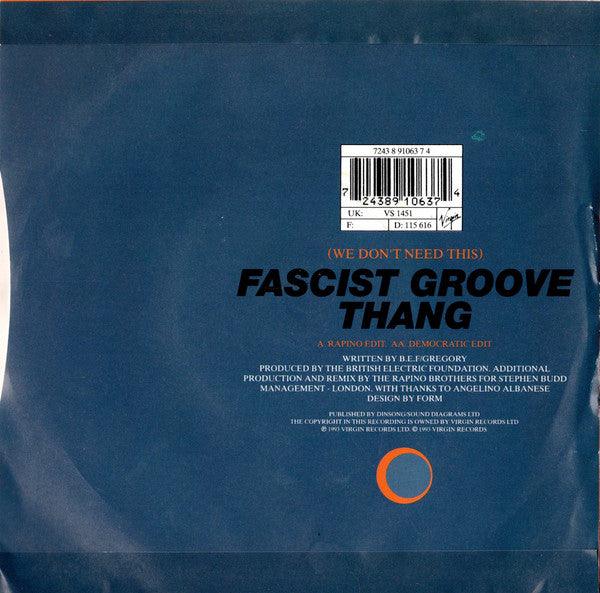 Heaven 17 : (We Don't Need This) Fascist Groove Thang (The Rapino Brothers Remixes) (7", Single)