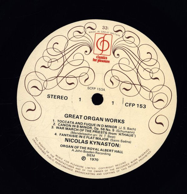 Nicolas Kynaston : Great Organ Works (LP, RE)