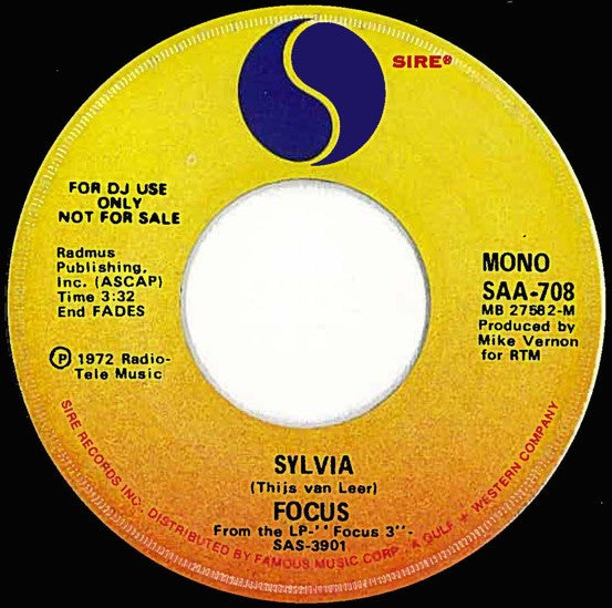 Focus (2) : Sylvia (7", Single, Promo)