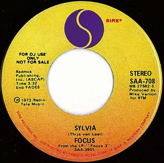 Focus (2) : Sylvia (7", Single, Promo)