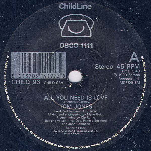 Tom Jones : All You Need Is Love (7", Single)