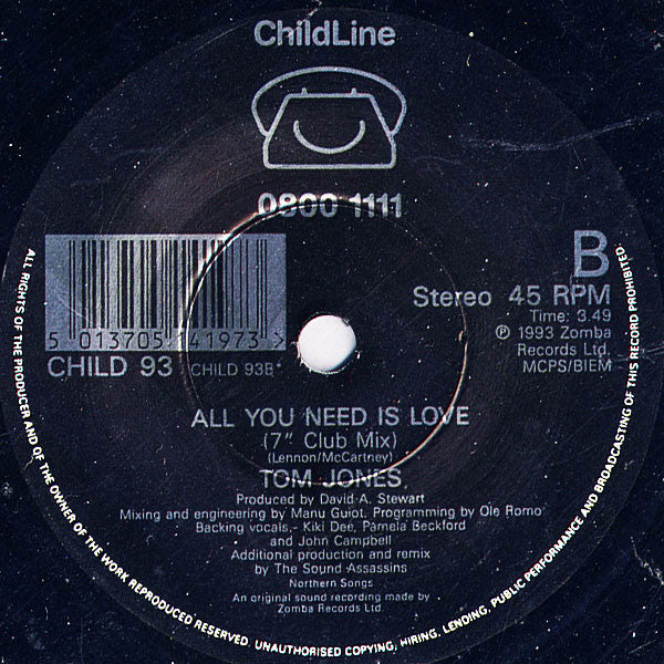 Tom Jones : All You Need Is Love (7", Single)