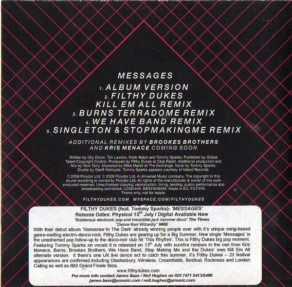 Filthy Dukes : Messages (CD, Single, Promo)