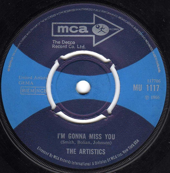 The Artistics : I'm Gonna Miss You / Hope We Have (7", Single, RE)