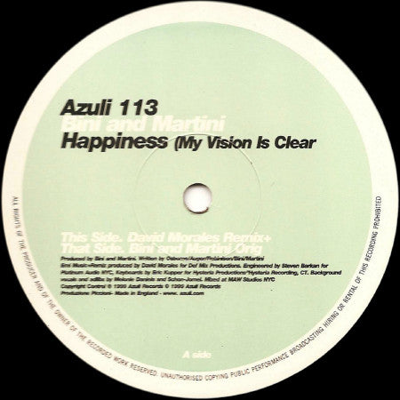 Bini & Martini : Happiness (My Vision Is Clear) (12")