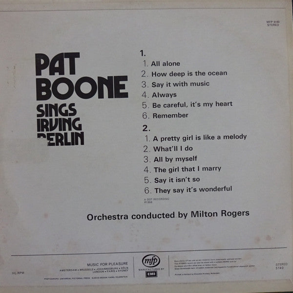 Pat Boone : Pat Boone Sings Irving Berlin (LP, Album, RE)