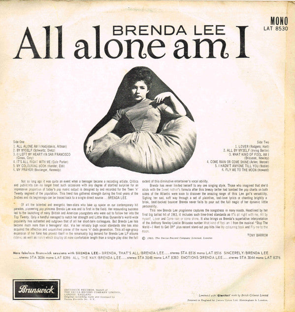 Brenda Lee : All Alone Am I (LP, Album, Mono)
