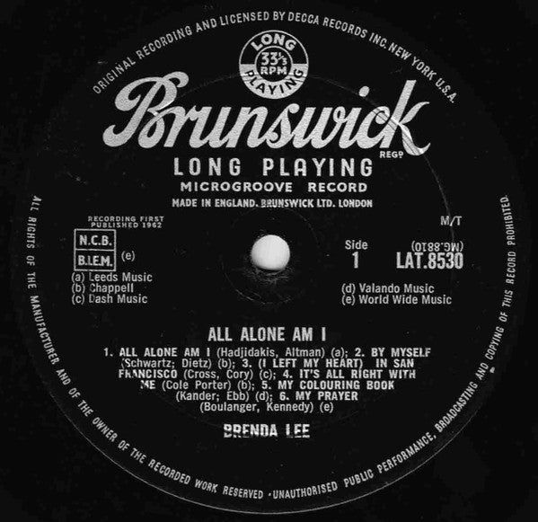 Brenda Lee : All Alone Am I (LP, Album, Mono)