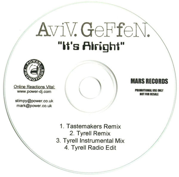 Aviv Geffen : It's Alright (CDr, Single, Promo)