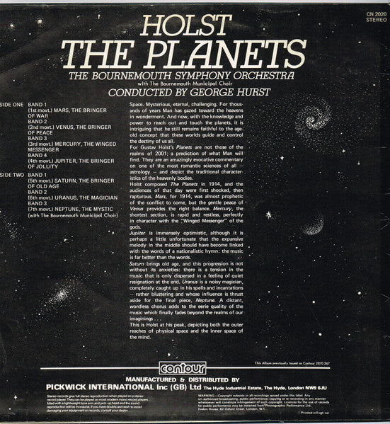 Gustav Holst / Bournemouth Symphony Orchestra Conducted By George Hurst : The Planets (LP, Album, RE)