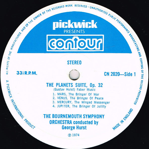 Gustav Holst / Bournemouth Symphony Orchestra Conducted By George Hurst : The Planets (LP, Album, RE)