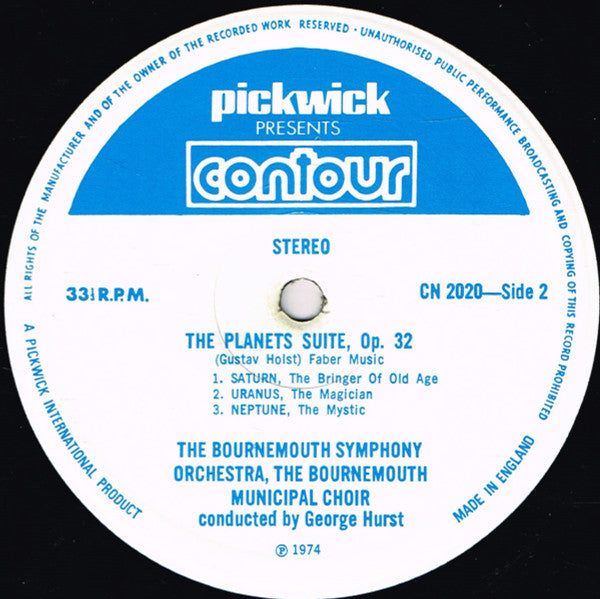 Gustav Holst / Bournemouth Symphony Orchestra Conducted By George Hurst : The Planets (LP, Album, RE)
