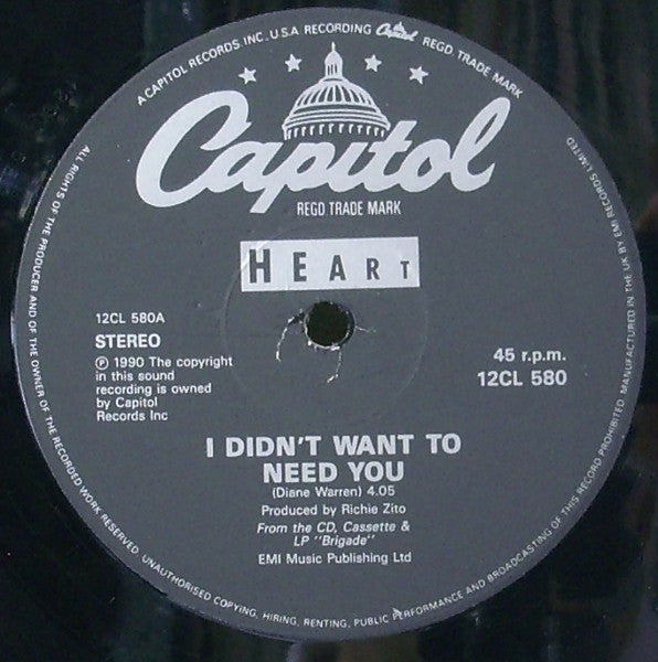 Heart : I Didn't Want To Need You (12", Single, Ltd, Pos)