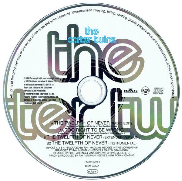 The Carter Twins : The Twelfth Of Never / Too Right To Be Wrong (CD, Maxi)