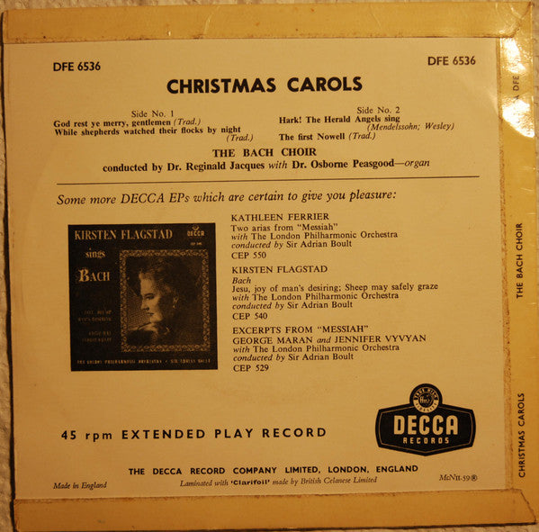 The Bach Choir : Christmas Carols (7", EP, Tri)
