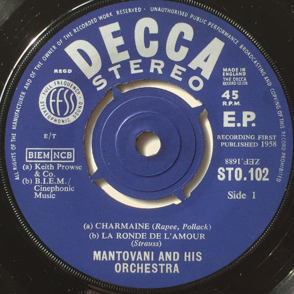 Mantovani : Waltz Encores (7", EP, RE, 4-P)