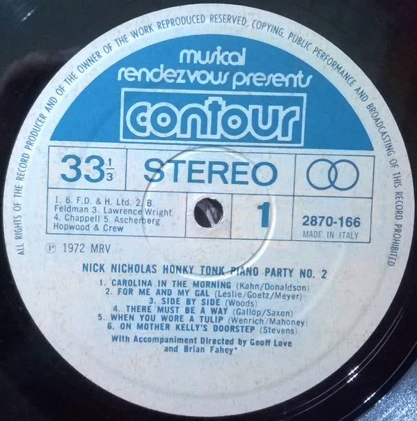 Nick Nicholas : Honky Tonk Piano Party No 2 (LP)