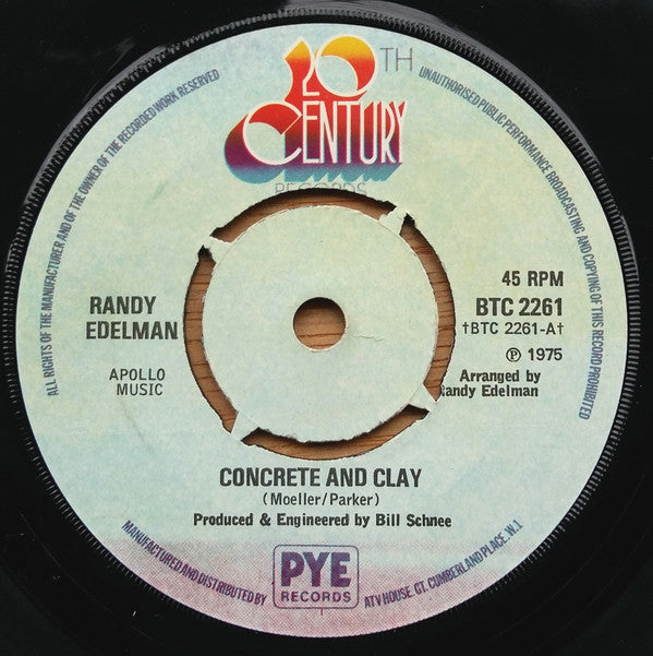 Randy Edelman : Concrete And Clay (7", Single, Pus)