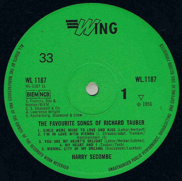 Harry Secombe : Harry Secombe Sings The Favourite Songs Of Richard Tauber (LP, Album, Mono)