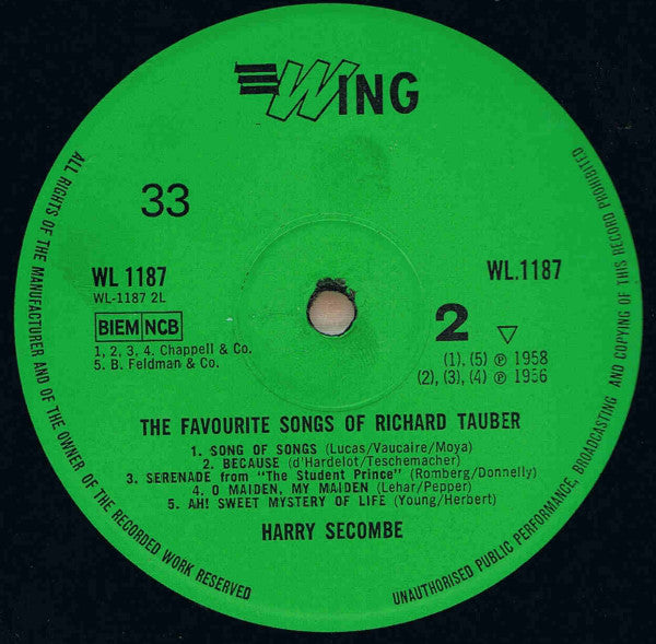 Harry Secombe : Harry Secombe Sings The Favourite Songs Of Richard Tauber (LP, Album, Mono)