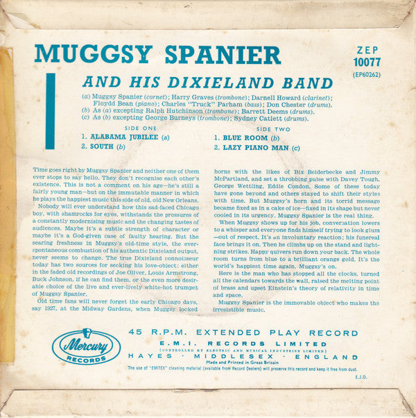 Muggsy Spanier And His Dixieland Band : Muggsy Spanier And His Dixieland Jazz Band (7", EP, Mono)