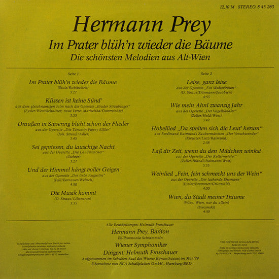 Hermann Prey : Im Prater Blüh'n Wieder Die Bäume - Die Schönsten Melodien Aus Alt-Wien (LP, Album)