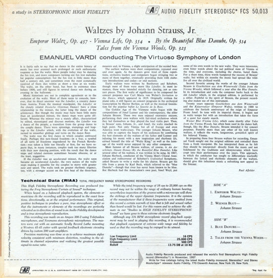Johann Strauss Jr., Emanuel Vardi Conducts Virtuoso Symphony Of London : Waltzes (LP, Album, Gat)
