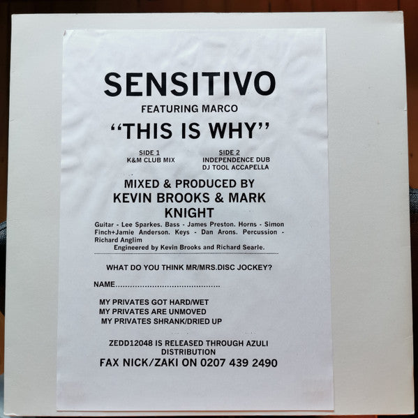Sensitivo feat. Marco Losi : This Is Why (12", Promo)