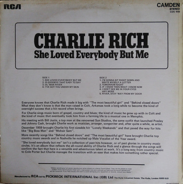 Charlie Rich : She Loved Everybody But Me (LP, Comp)