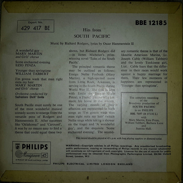 Various : Hits From "South Pacific" (7", EP)