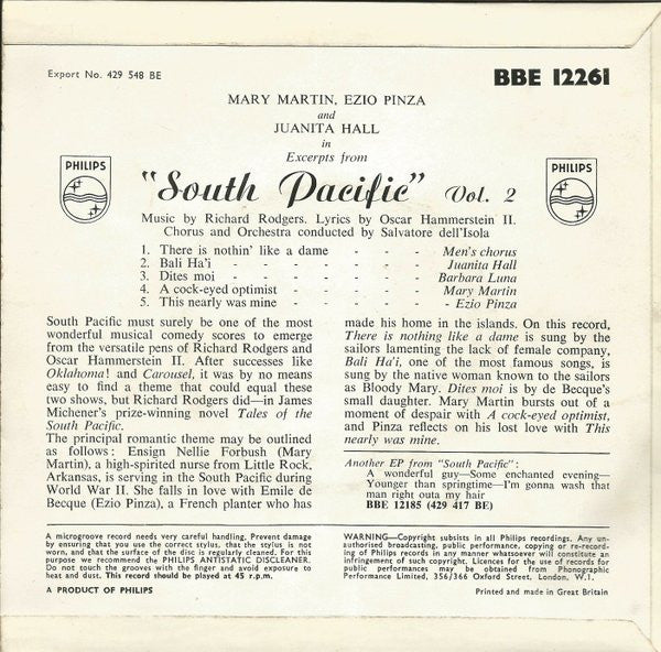 Various : Hits From "South Pacific" - Vol. 2 (7", EP)
