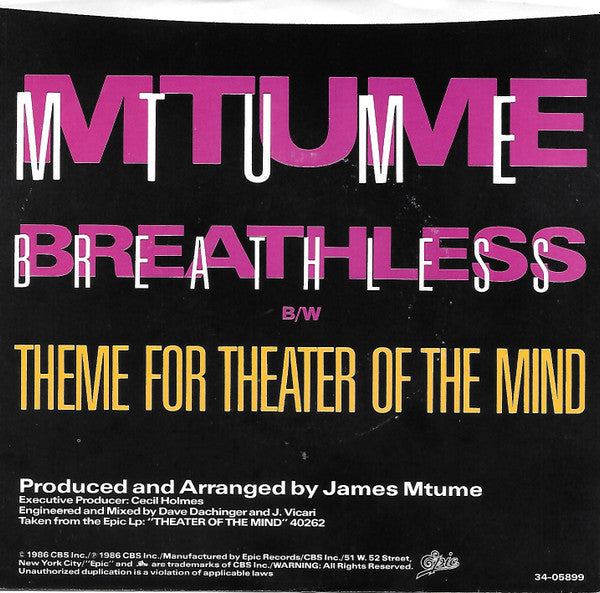 Mtume : Breathless (7", Styrene, Pit)