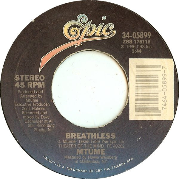 Mtume : Breathless (7", Styrene, Pit)