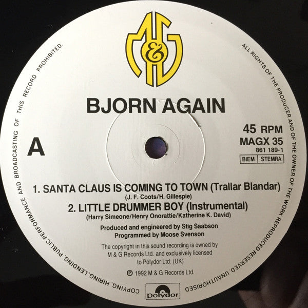 Bjorn Again : Santa Claus Is Coming To Town / Little Drummer Boy (12", Single)