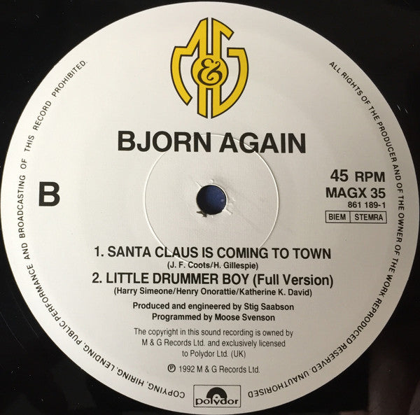 Bjorn Again : Santa Claus Is Coming To Town / Little Drummer Boy (12", Single)