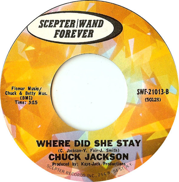 Chuck Jackson : I Don't Want To Cry / Where Did She Stay (7", Single, RE)