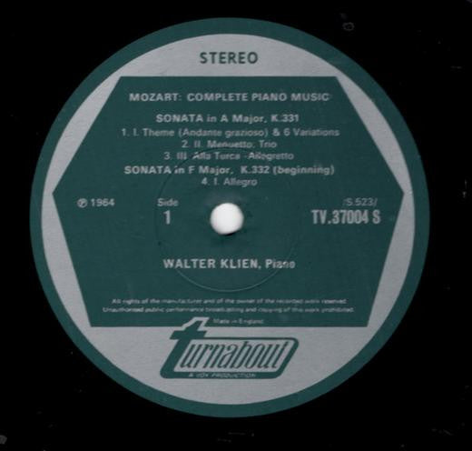Wolfgang Amadeus Mozart, Walter Klien : Complete Piano Music Vol. 4 (LP)