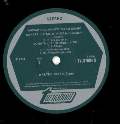 Wolfgang Amadeus Mozart, Walter Klien : Complete Piano Music Vol. 4 (LP)