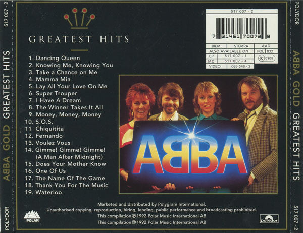 ABBA : Gold (Greatest Hits) (CD, Comp, RM, RP)