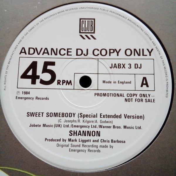 Shannon : Sweet Somebody (Special Extended Version) (12", Promo)