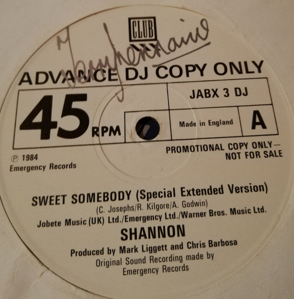 Shannon : Sweet Somebody (Special Extended Version) (12", Promo)