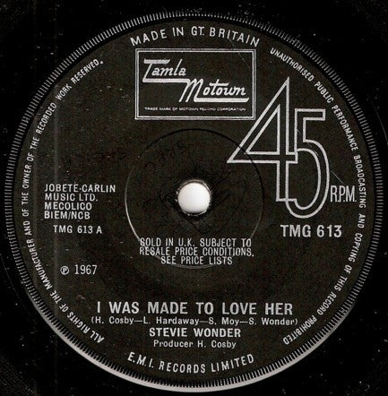 Stevie Wonder : I Was Made To Love Her (7", Single, Sol)