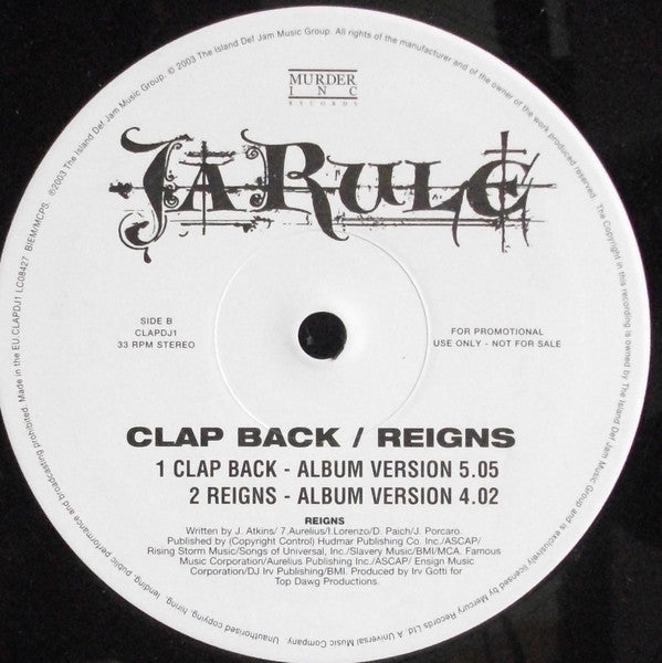 Ja Rule : Clap Back / Reigns (12", Promo)
