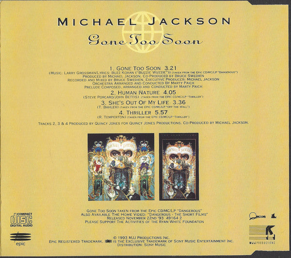 Michael Jackson : Gone Too Soon (CD, Single)