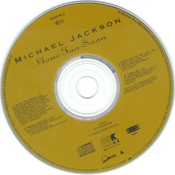 Michael Jackson : Gone Too Soon (CD, Single)