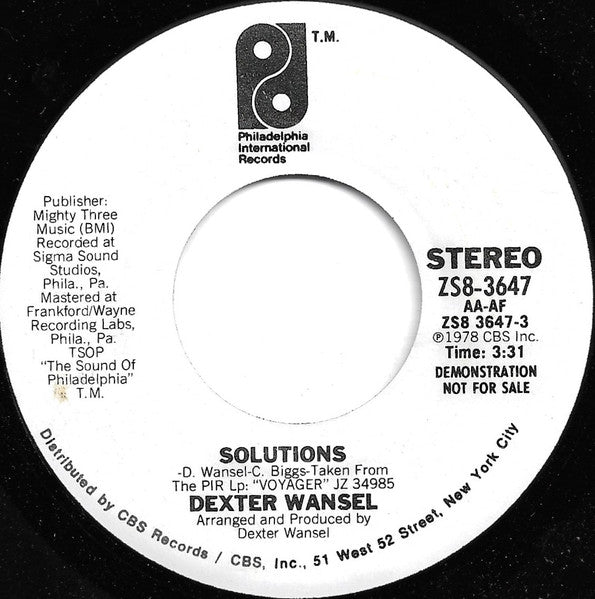 Dexter Wansel : Solutions (7", Styrene)