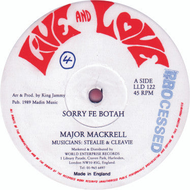 Major Mackerel / Thriller U : Sorry Fe Botah / I've Been Sitting (12")
